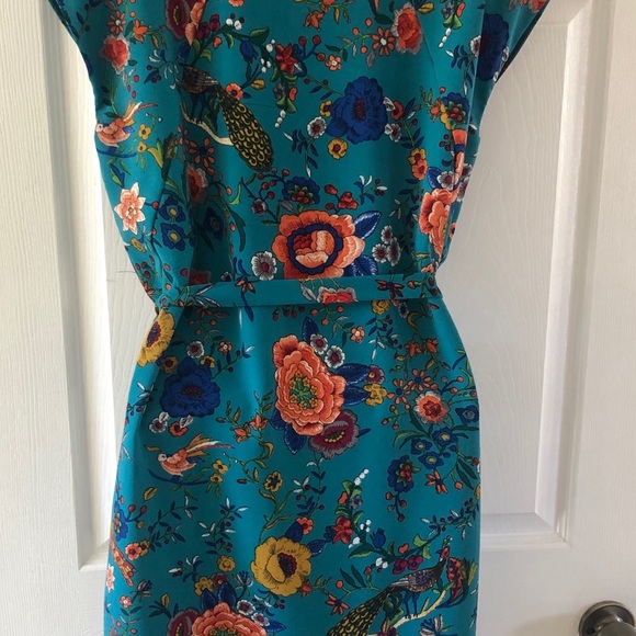 Turquoise Floral Print Tie Dress - Picture 4 of 7